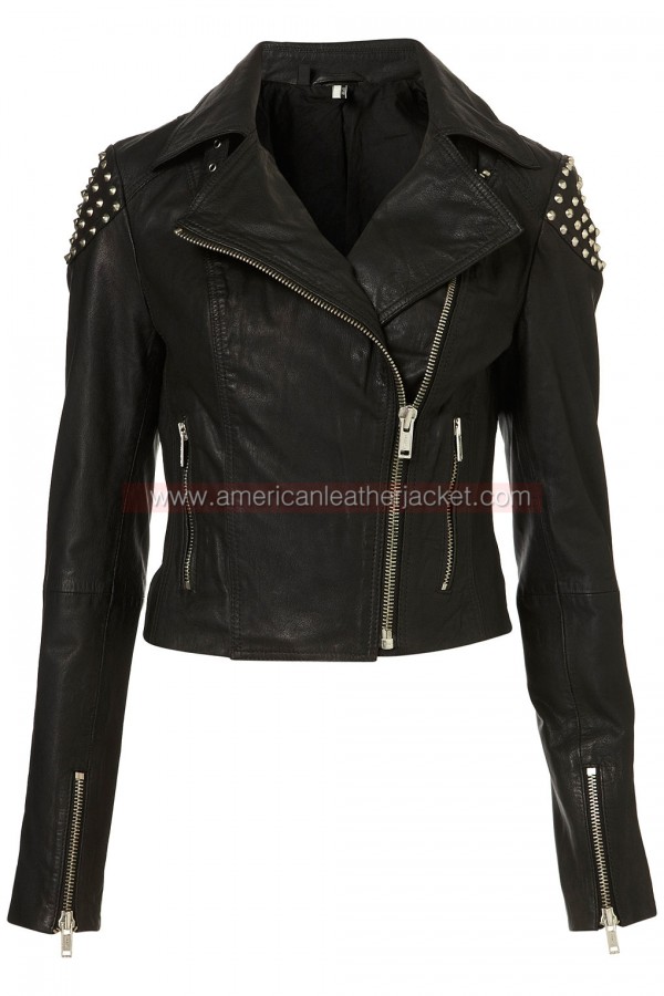 Skull Studded Biker Leather Jacket for womens